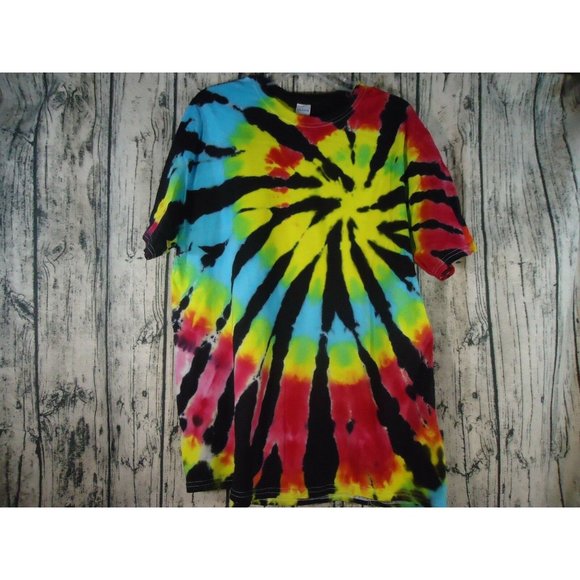 Handmade Tops - Tie Dye Handmade OOAK Unisex Short Sleeve Top Tee Shirt  Ember Spiral Red XL